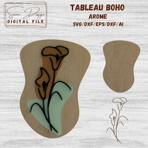Art mural boho d'une fleur d'arôme en filaire - Fichier numérique pour découpe laser - SVG, AI , DXF - Silhouette, glowforge, cricut