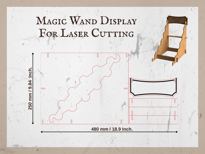 SVG Wand Display Stand - Wand Holder for Laser Cutting - Digital File (DXF, AI) - wizard wand holder - easy laser cut file image 5