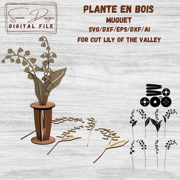 Brins de Muguet SVG, Fichier pour Découpe Laser, Fleurs en bois, plante SVG Dessin Vectoriel, Silhouette, Glowforge, Fichiers DXF pour laser