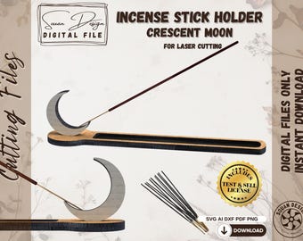 Wooden Incense Holder with Moon Design - Laser Cut SVG File - Stick Incense Holder for Relaxation and Meditation - DXF, AI - Digital file