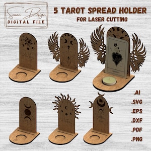 Support de Tirage de Tarot SVG - Présentoir Mystique de Divination - socle pour carte du jour - Fichiers Découpe Laser facile DXF