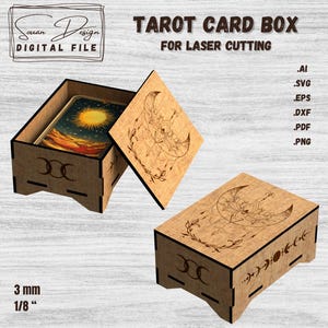 Boîte à Tarot SVG - Fichier Découpe Laser pour Rangement avec Design de Lune avec Symboles Mystiques - Fichiers de Découpe Laser Faciles