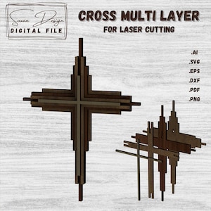 Croix Multicouche SVG - Fichiers de Découpe Laser - Design Bois Superposé - Décoration Spirituelle ou Religieuse - Fichiers Découpe Faciles
