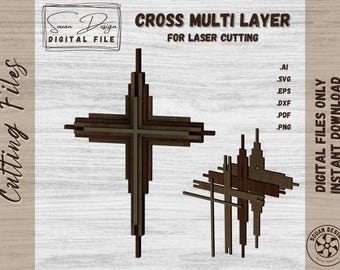 Multi-Layer Cross SVG - Laser Cut Files - Layered Wood Design - Spiritual or Religious Decoration - Easy Laser Cut Files