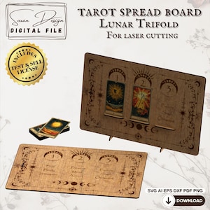 Moon Phase Tarot Board SVG - Laser Cutting Files - Divinatory and Spiritual Stand - Past, Present, Future - Easy Laser Cut