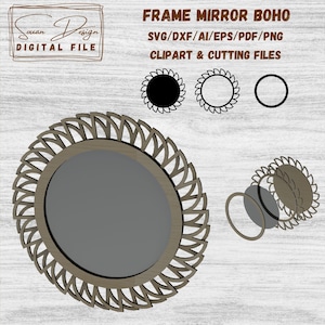 Cadre de Miroir arrondi en Bois SVG, Fichier pour Découpe Laser, cadre en vague, Silhouette, Glowforge, Fichiers DXF pour laser