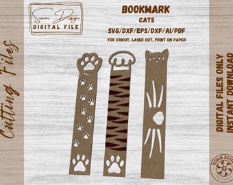 Cats Bookmark SVG, bookmark books, cricut, printable, laser cutting, DXF files for laser