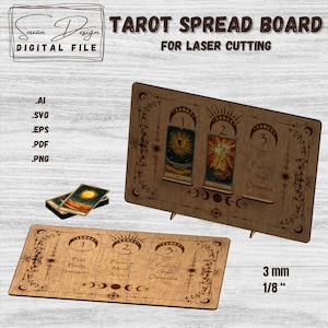 Planche Tarot phase de lune SVG - Fichiers Découpe Laser - Support Divinatoire et Spirituel - Passé, Présent, Futur - Découpe laser facile