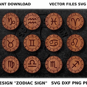 12 symboli zodiaku w szklanych podstawkach do cięcia i grawerowania laserowego, podstawki astrologiczne w rysunku wektorowym w formacie SVG i DXF