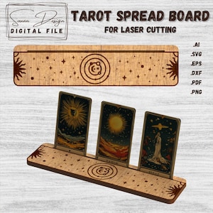 Support Tarot Soleil et Constellation - Fichiers SVG Découpe Laser - Présentoir Gravé Passé, Présent, Futur - Pour 3 Cartes