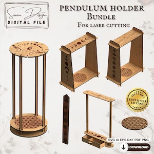 3 Présentoirs Pendules SVG – Porte Pendule Divinatoire Découpe Laser Bois, Décoration Ésotérique Spirituelle - Dxf AI PNG