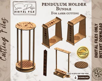 3 soportes para péndulos SVG – Soporte de madera cortado con láser para péndulos de adivinación, decoración esotérica y espiritual - DXF AI PNG