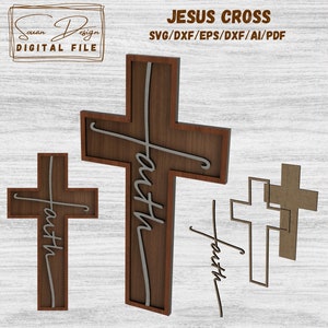 Faith sur une croix - Fichier numérique pour découpe laser - DXF, SVG, fichier de découpe laser pour croix - foi SVG
