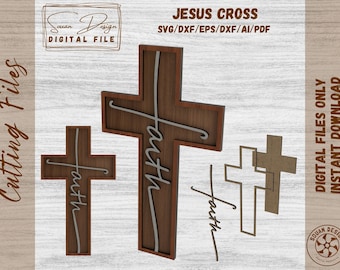 Faith on a Cross - Digital File for Laser Cutting - DXF, SVG, Laser Cut File for Cross - Faith SVG