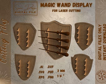 Magic Wand Display Bundle - Themed Shield Wand Holders - Wizard Wand Display Set  - Fantasy Castle Theme -  Laser Cutting Files
