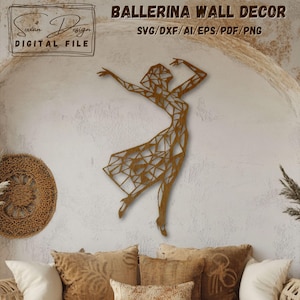 Décoration Murale Danseuse SVG - Fichier Découpe Laser Ballerine, Art Mural Géométrique, DXF PNG - Téléchargement Numérique