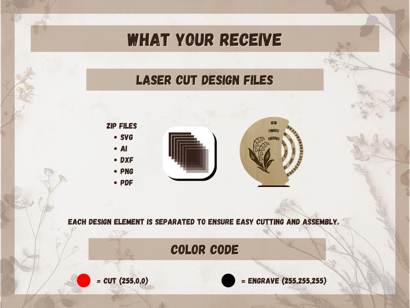 Perpetual Calendar Laser Cut SVG - Rotating Calendar SVG Flower Design ...
