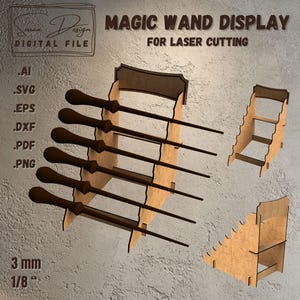 Présentoir à Baguettes Magiques SVG - Support Étagé Élégant - Fichiers de Découpe Laser - Décor de Sorcellerie - découpe laser facile DXF-AI