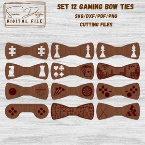 Gaming Bow Tie SVG, 12 modelli di design, taglio laser, file laser, silhouette Glowforge