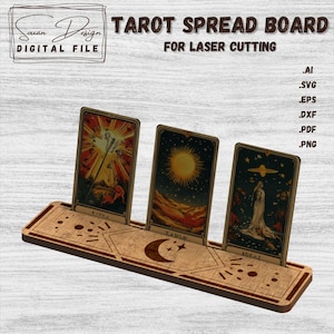 Support Tarot Lune et Étoiles - Fichiers SVG Découpe Laser - Tirage Divinatoire Passé, Présent, Futur - Présentoir pour tirage de tarot