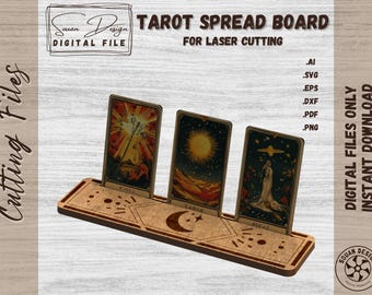 Moon and Stars Tarot Stand - Easy Laser Cut SVG Files - Past, Present, Future - Divination Holder - tarot altar spread board