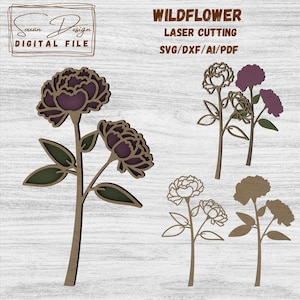 Fleur sauvage SVG - Fichier pour Découpe Laser, Fleurs en bois, plante SVG Dessin Vectoriel, Silhouette, Glowforge, Fichiers DXF