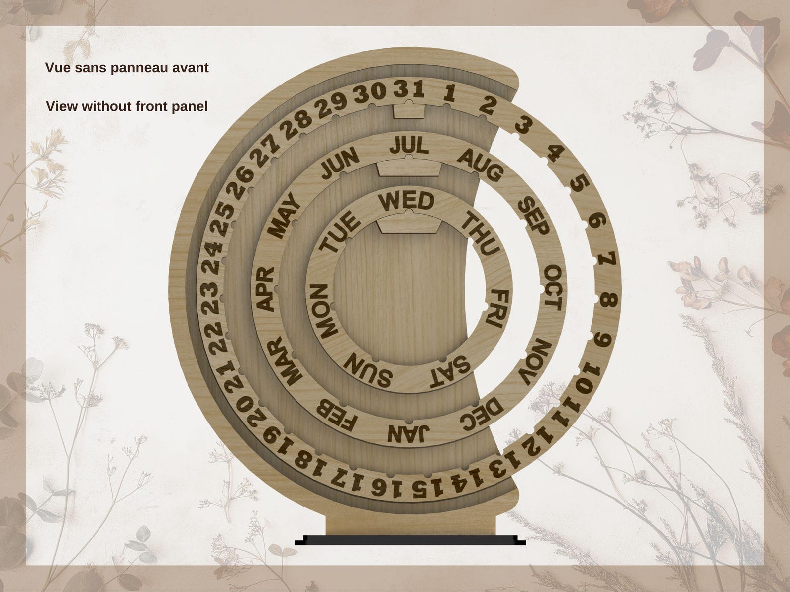 Perpetual Calendar Laser Cut Set – Floral Rotating Calendar SVG Bundle ...