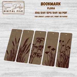 Marque-pages floraux SVG, nature sauvage, Cricut, Imprimable, Découpe Laser, Fichiers DXF pour laser, Signets à imprimer.