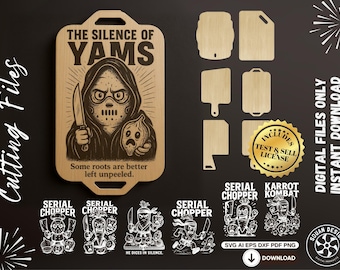 Funny Cutting Board SVG Bundle – The Silence of Yams & Revenge of the Tofu – Laser Engraving Files – Serial Chopper Kitchen Decor