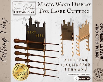 Magic Wand Display Castle SVG – Holds 6 Wands, Personalized Wizard Wand Holder Laser Cut, Fantasy Decor Gift - Dxf AI PNG
