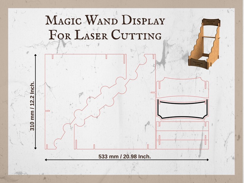 SVG Wand Display Stand - Wand Holder for Laser Cutting - Digital File (DXF, AI) - wizard wand holder - easy laser cut file image 3