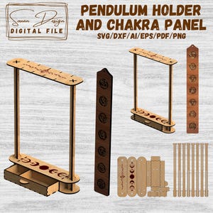 Support Pendule et son panneau de chakra, Présentoir pendule SVG, Fichier socle pour Découpe Laser, Silhouette, Glowforge
