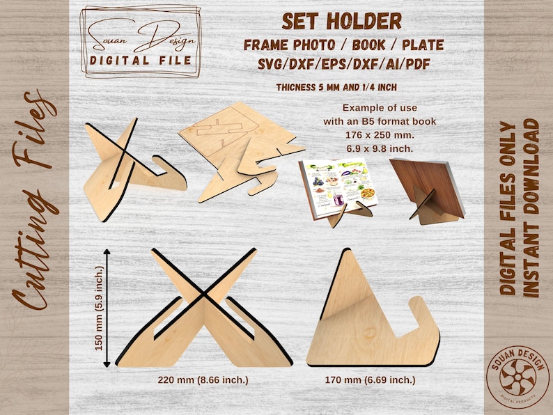 Book Stand Set, Photo, Base Panel File for Laser Cutting, Silhouette ...