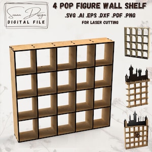 Estantería Funko Pop SVG: exhibición de figuras en la pared, miniestante Funko Pop, archivo de corte láser DXF