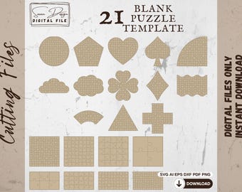 Plantilla de rompecabezas cortada con láser SVG | Archivo de rompecabezas de madera Glowforge DIY | Plantilla vectorial de piezas de rompecabezas para cortar