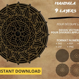 1 design mandala pour découpe laser. Dessin vectoriel format SVG et DXF, fichier numérique
