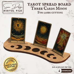 Tarot Card Holder Moon Phase SVG - Divination Tarot Card Spread Board - Laser Cutting File - Holds 3 Cards - easy cut files