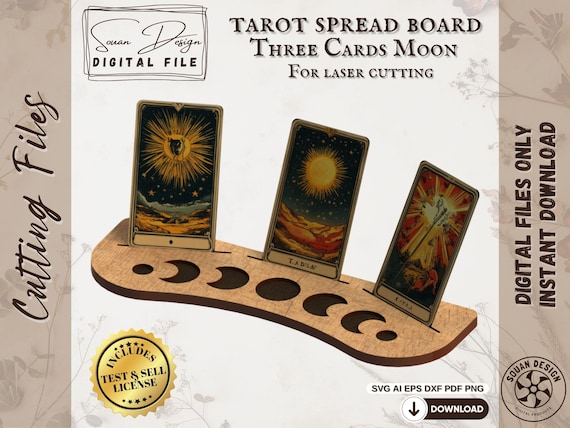 Support Tarot Phases de Lune SVG - Planche de Tirage de Cartes Divinatoire - Fichier Découpe Laser - Pour 3 Cartes