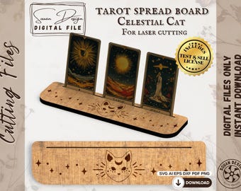 Katzen- und Mond-Tarot-Deck – Lasergeschnittene SVG-Datei – Halter für 3 Wahrsagekarten