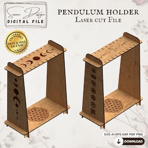 Suporte para Pêndulo em SVG – 2 Gravuras Esotéricas, Suporte de Madeira Cortado a Laser, Decoração Espiritual - DXF AI PNG