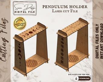 Pendulum Display SVG – 2 Esoteric Engravings Wood Pendulum Holder Laser Cut, Spiritual Divination Decor - Dxf AI Png