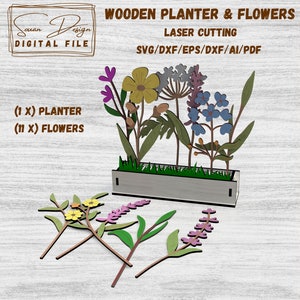 Houten Wildflower Planter SVG - Laser Cutting File, Vector Design, Silhouette, Glowforge, DXF-bestanden voor laser