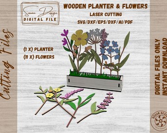 Wooden Wildflower Planter SVG - File for Laser Cutting, Vector Graphics, Silhouette, Glowforge, DXF Laser Files