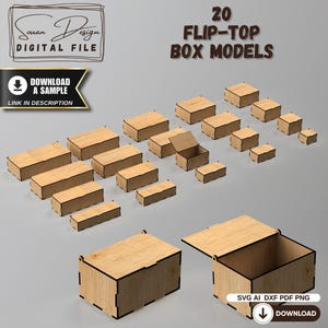 Fichier de Découpe Laser Boîte avec Couvercle Rabattable - Boîte de Rangement en Bois, Boîte Cadeau DIY, Fichier Numérique SVG DXF