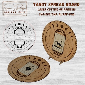 Support Tirage Carte de Tarot du Jour SVG - planche de tarot - phase de la lune - Fichier numérique laser - DXF / AI
