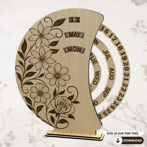 Calendrier Perpétuel à Découper au Laser – Design Rotatif SVG floral – Fleur – Déco maison – Ornement – Fichiers SVG Laser - DXF