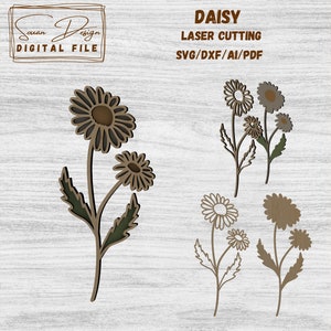 Marguerite SVG - Fichier pour Découpe Laser, Fleurs en bois, plante SVG Dessin Vectoriel, Silhouette, Glowforge, Fichiers DXF
