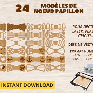 Papillon SVG per taglio laser, 24 modelli di disegno - file laser - DXF - papillon laser
