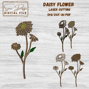 Marguerite fleur SVG - Fichier pour Découpe Laser, Fleurs en bois, plante SVG Dessin Vectoriel, Silhouette, Glowforge, Fichiers DXF
