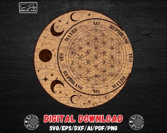 Pendulum Board Flower of Life with Moon Phase SVG - Digital Files - Laser engraving